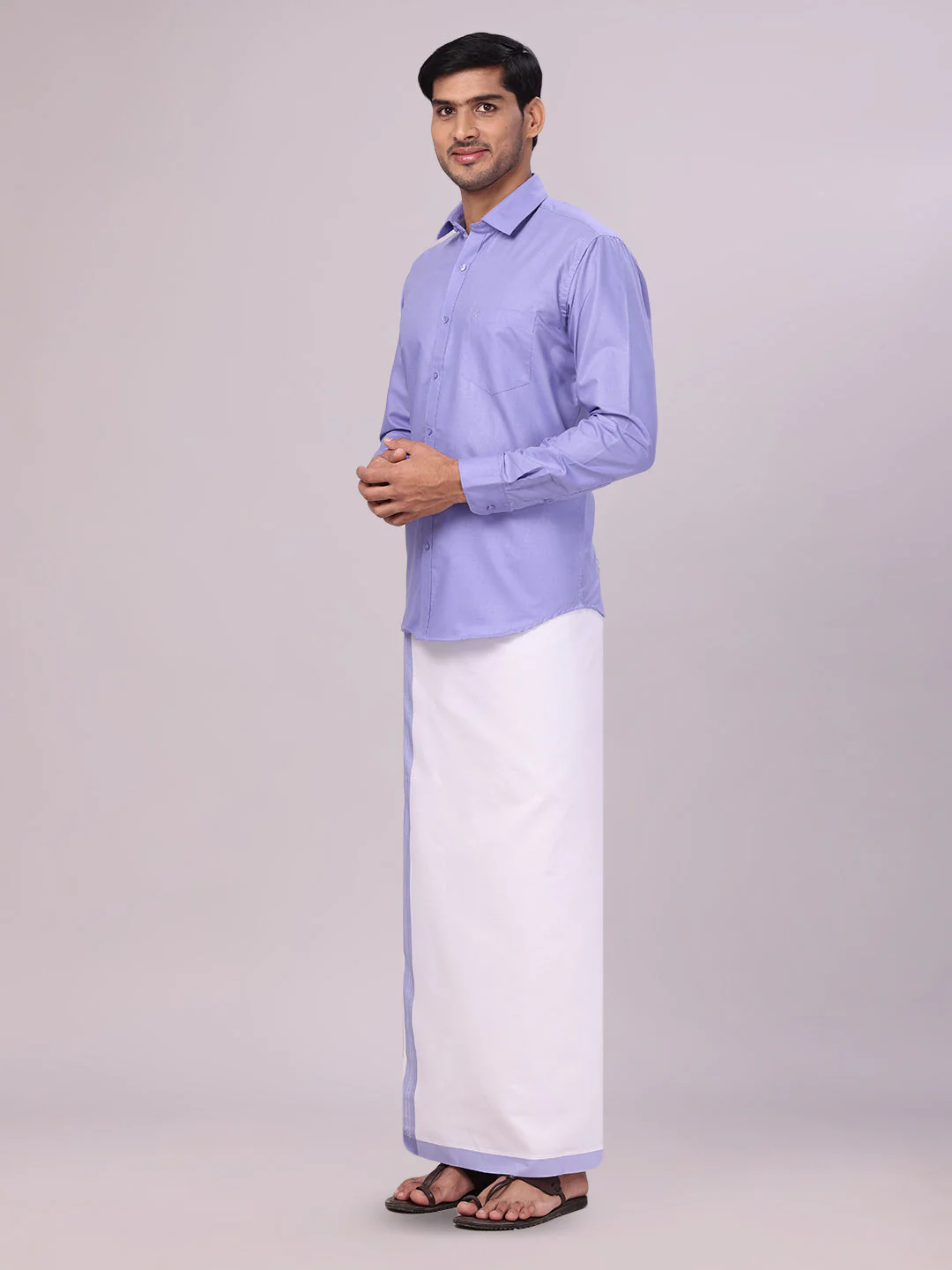 Mens Cotton Light Purple Matching Shirt and Dhoti Combo Luster - Image 2