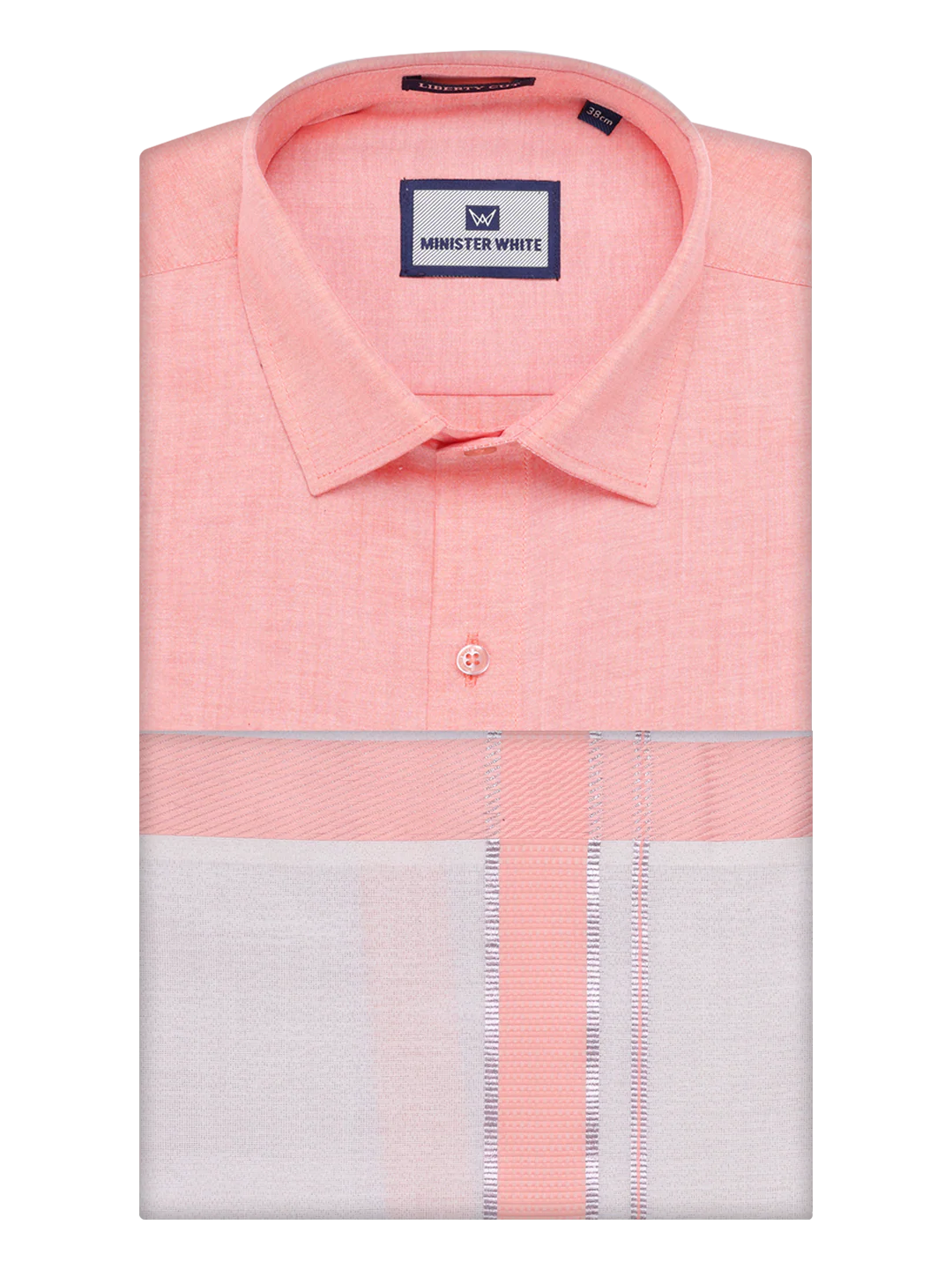Mens Cotton Peach Shirt with Tissue Matching Border Dhoti Wedding Combo Kandala - Image 6