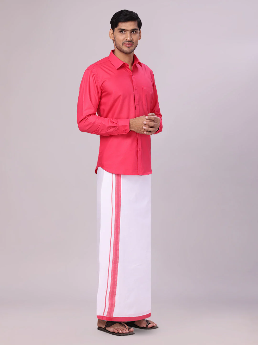 Mens Cotton Pink Matching Shirt and Dhoti Combo Luster - Image 2