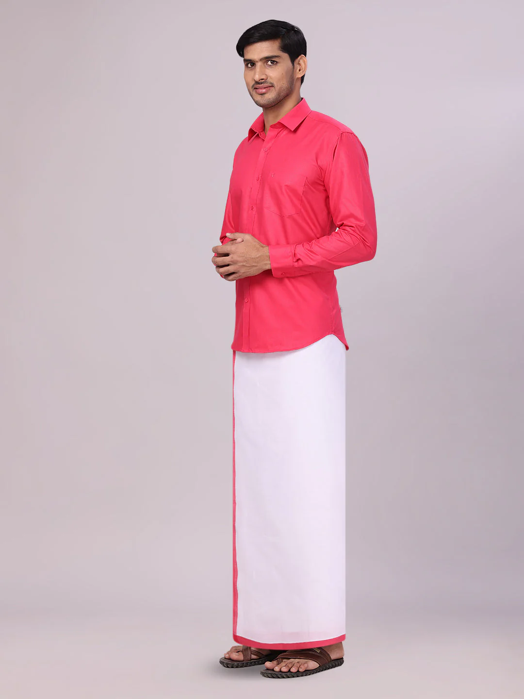 Mens Cotton Pink Matching Shirt and Dhoti Combo Luster - Image 3
