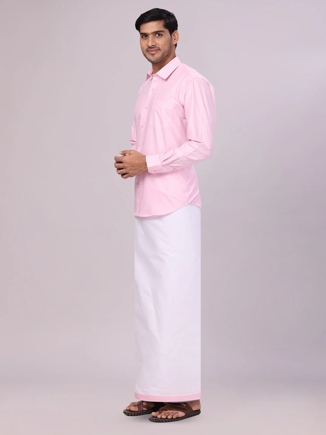 Mens Cotton Pink Matching Shirt and Dhoti Combo Luster - Image 2