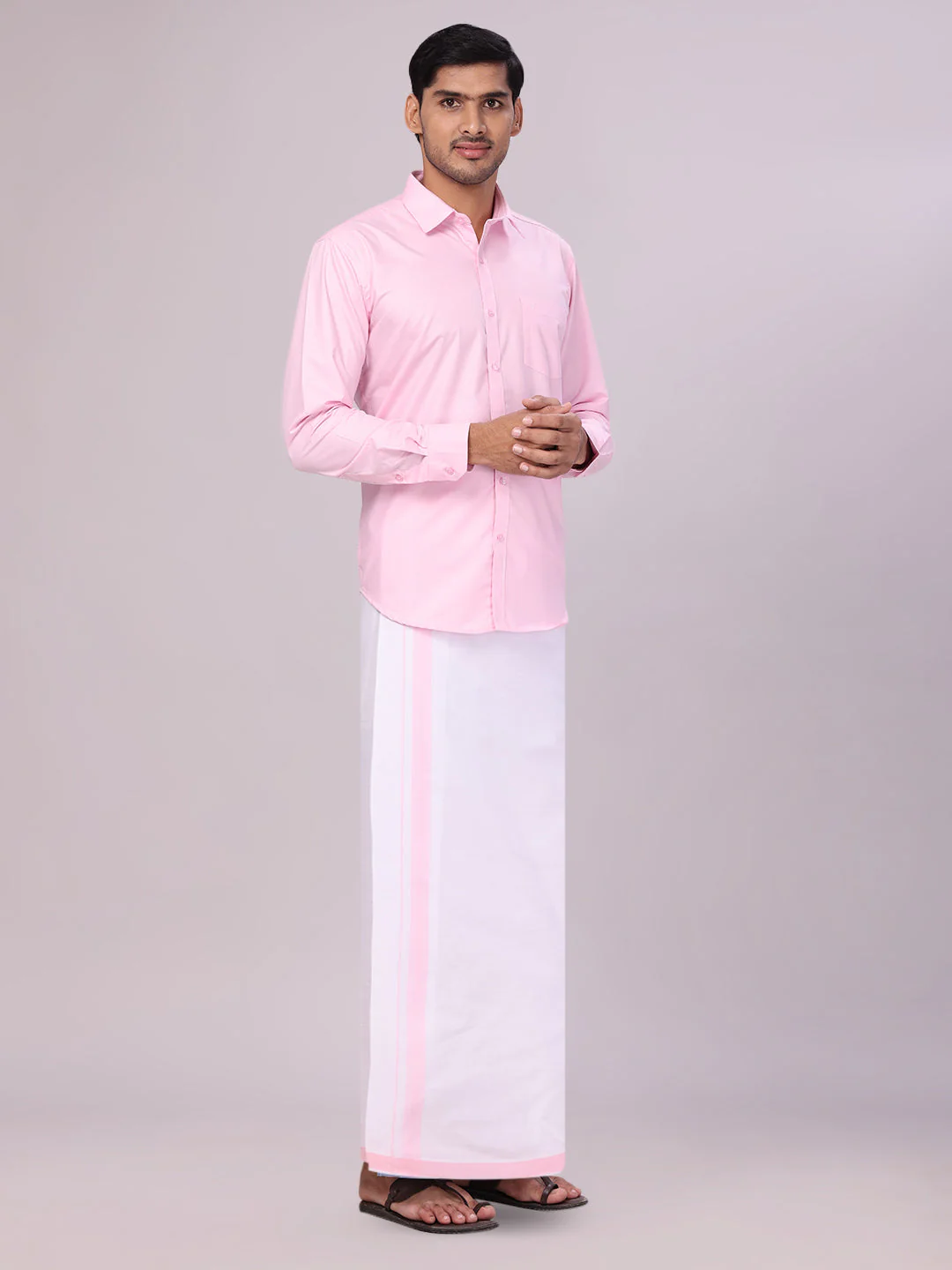 Mens Cotton Pink Matching Shirt and Dhoti Combo Luster - Image 3