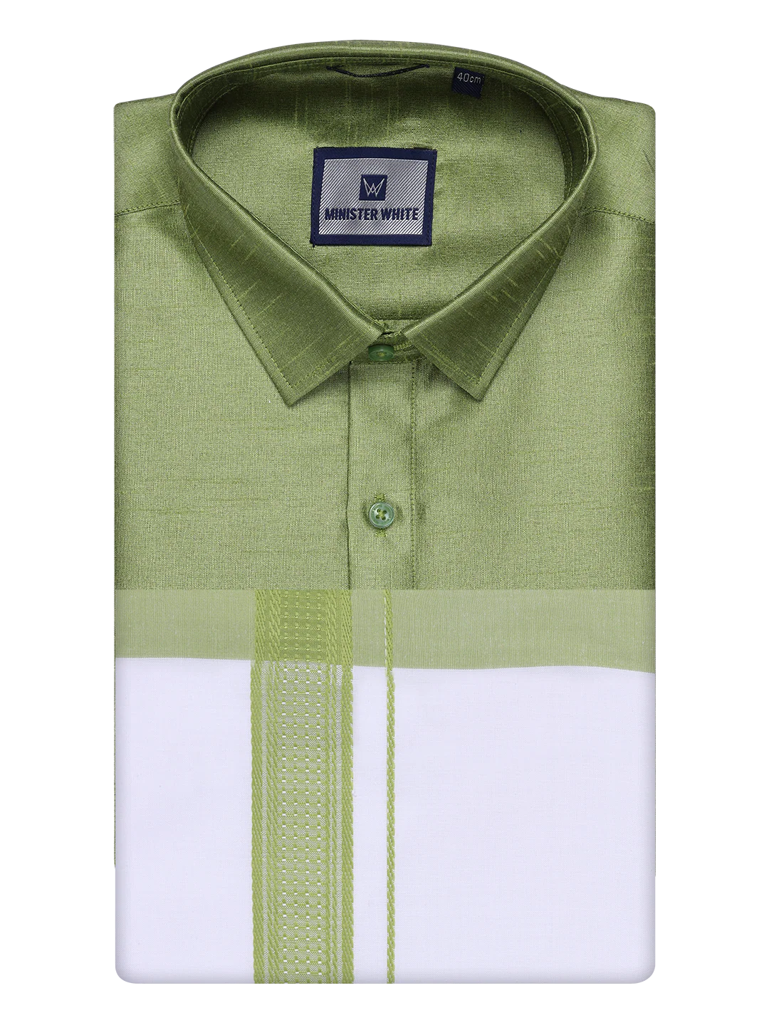 Mens Green Dupion Satin Shirt with Matching Border Dhoti Combo Gora - Image 5