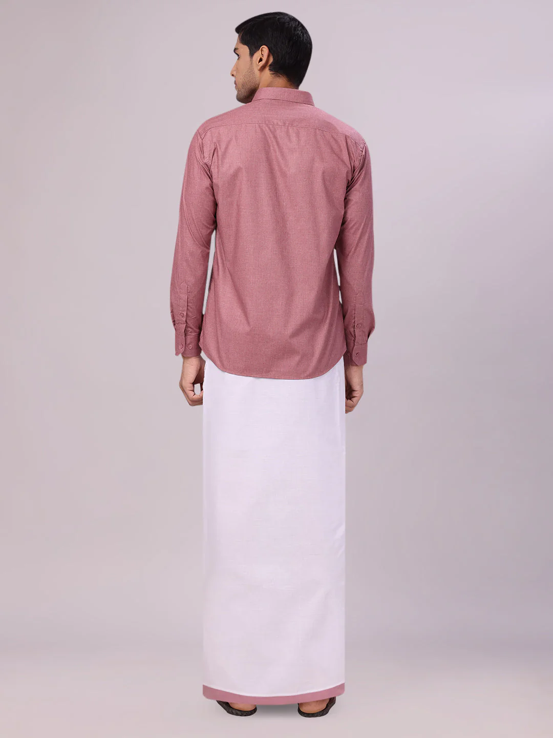Mens Light Maroon Color Shirt with Matching Border Dhoti Combo Casper - Image 4