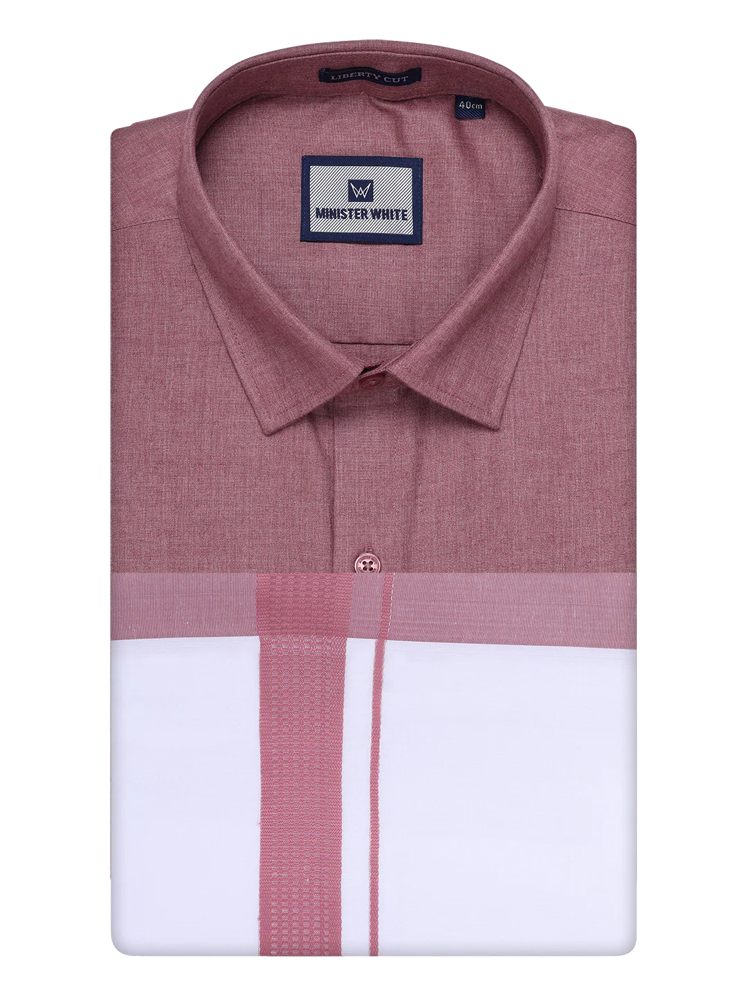 Mens Light Maroon Color Shirt with Matching Border Dhoti Combo Casper - Image 5