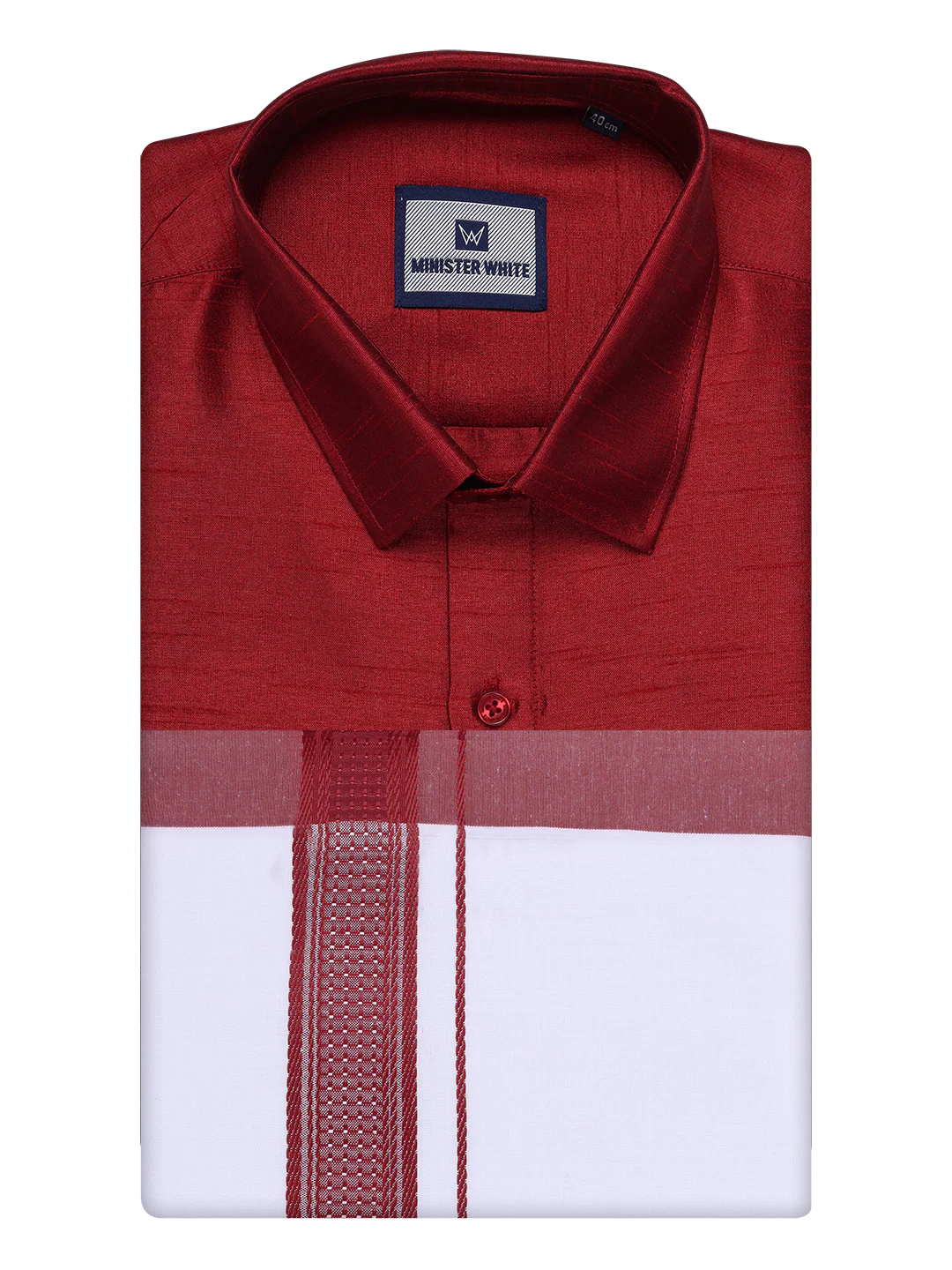 Mens Red Dupion Satin Color Shirt with Matching Border Dhoti Combo Gora - Image 5
