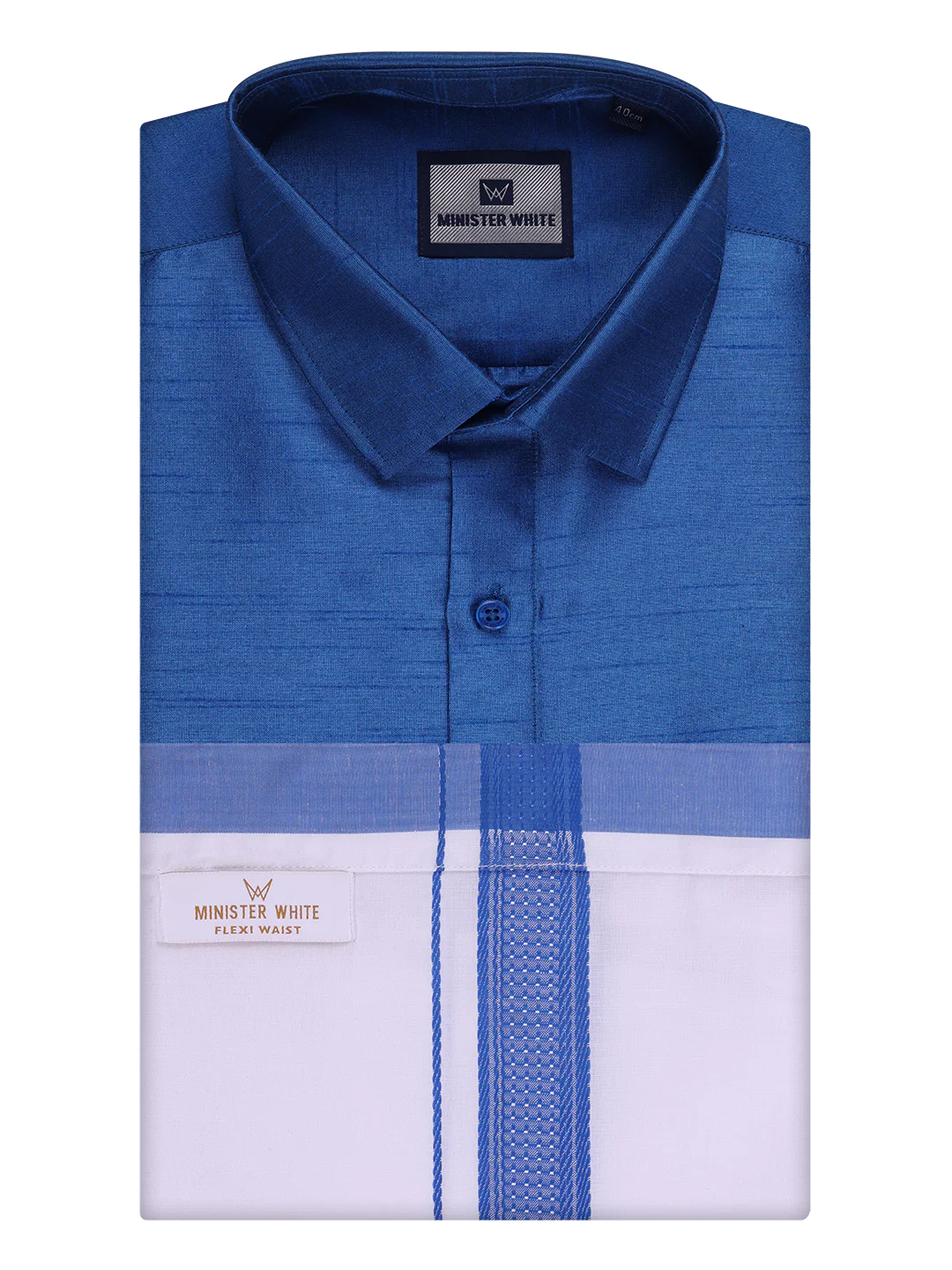 Mens Sky Blue Dupion Satin Color Shirt with Matching Border Flexi Dhoti Combo Gora Flexi - Image 7