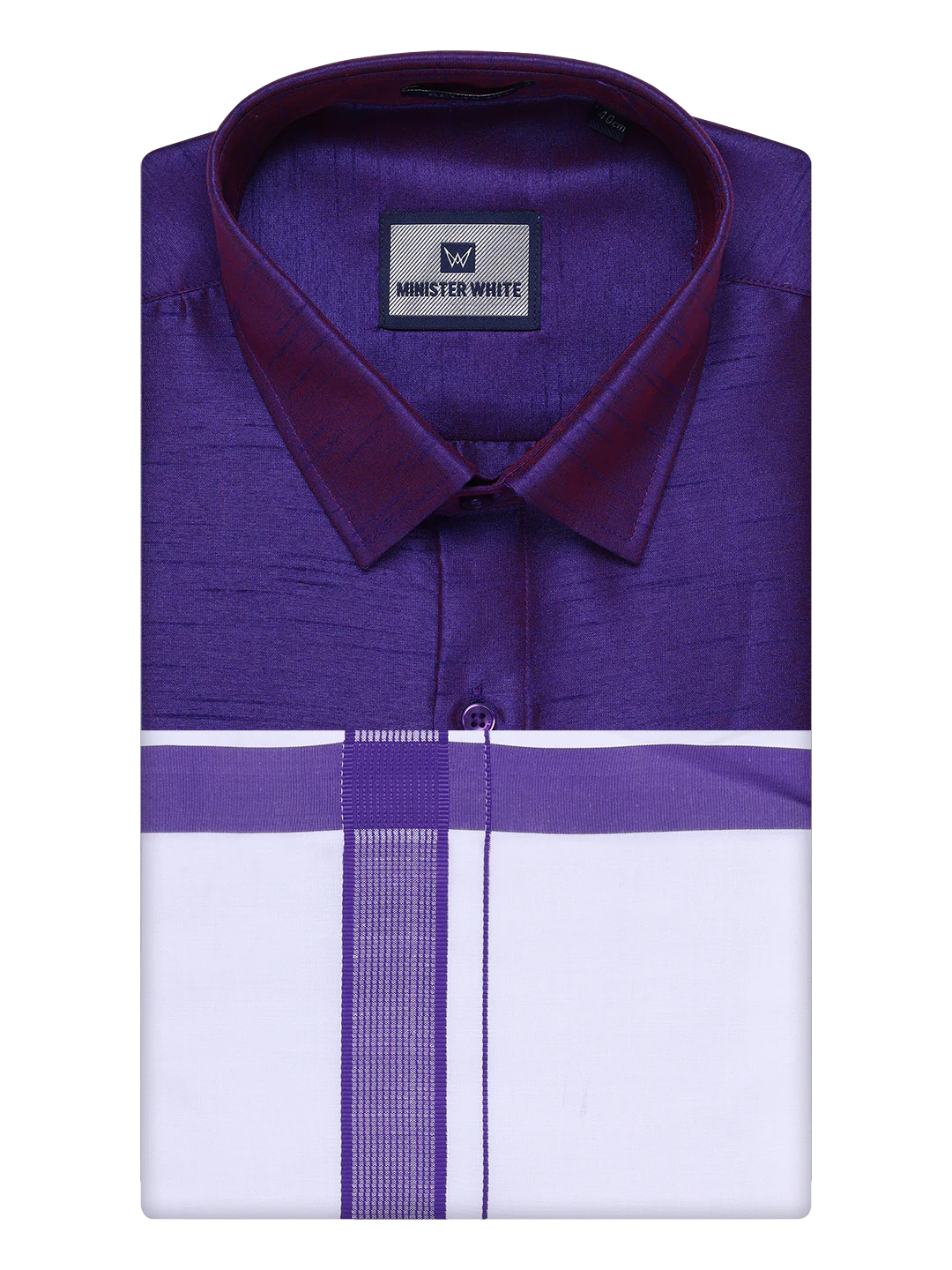 Mens Violet Dupion Satin Color Shirt with Matching Border Dhoti Combo Gora - Image 5