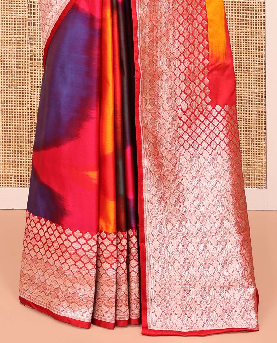Multi-Color Banarasi Silk Saree, Vibrantly Adorned with Colorful Ikkat Weave on Its Body, Highlighted by a Self-Border of Jaal Designs, Pallu of Jaal Designs, and Paired with a Matching Blouse - Image 4