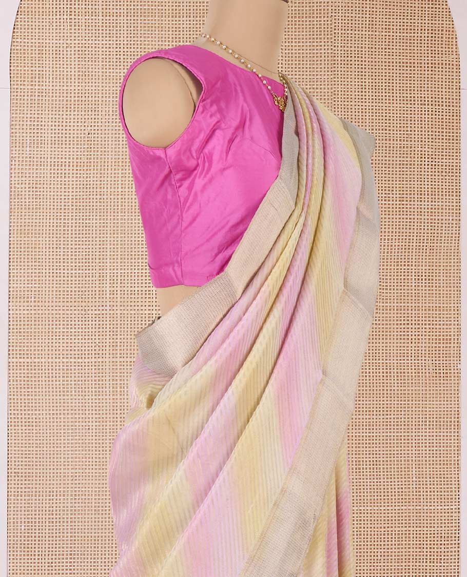 Multi-color diagonal striped Mysore silk saree, traditional zari border, and intricate pallu - Image 3