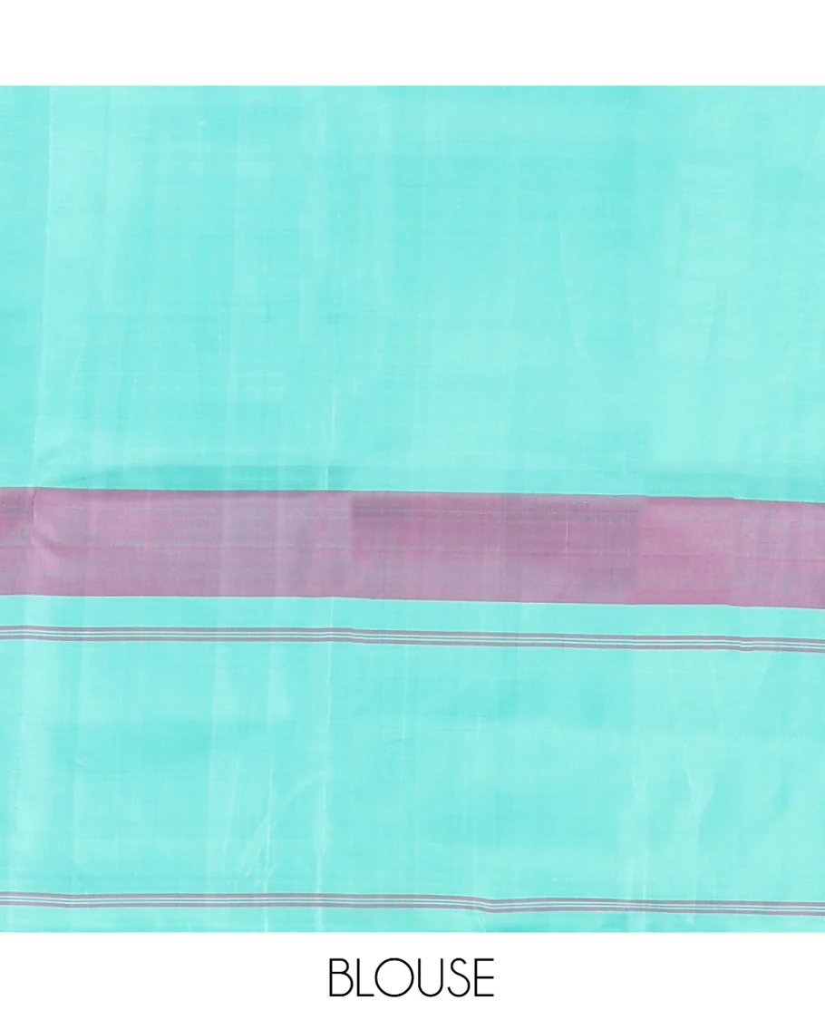 Multi-Color Palum Pazhamum Checked Kanchipuram Silk Saree,complemented by a Contrast Rettai Pettu Thazampoo Rekku Border, Pallu of Stripes, and Paired with a Contrast Blouse - Image 6