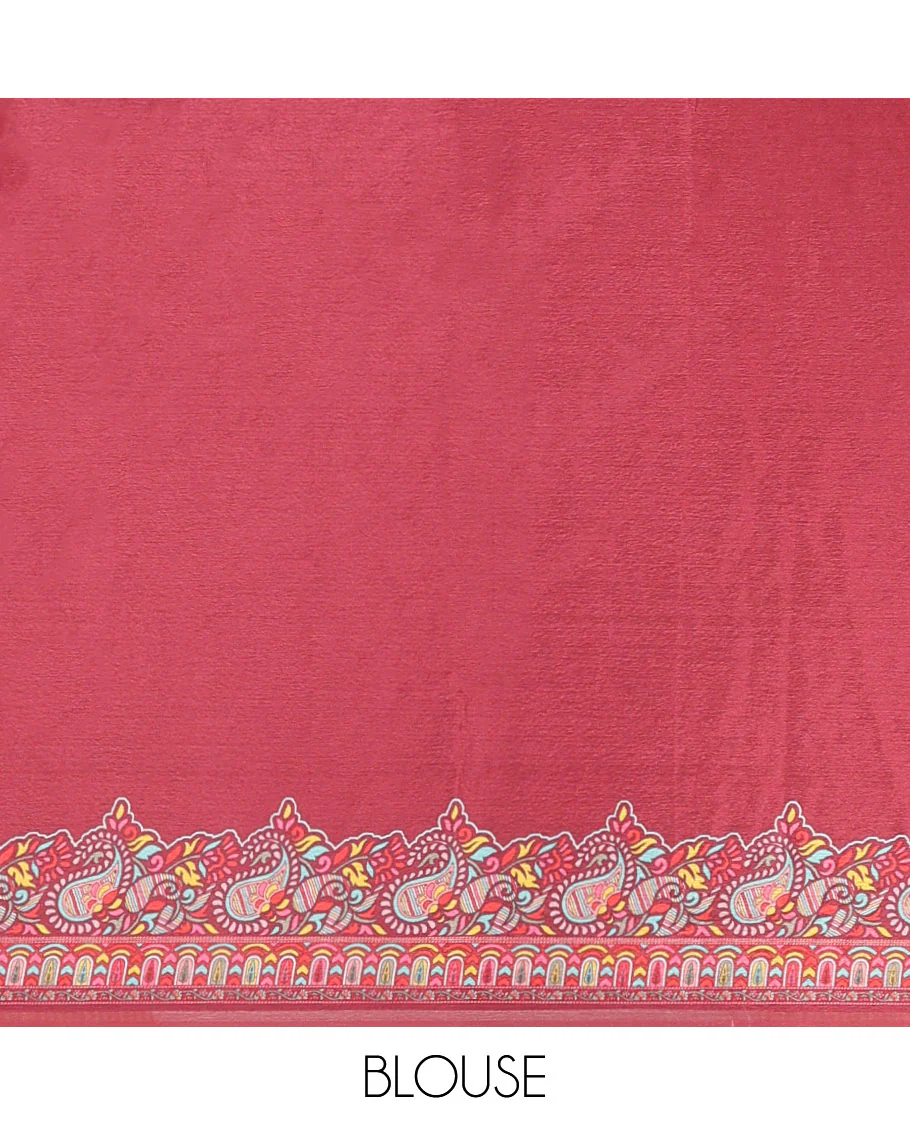 Multi Color Printed Mirror Work Synon Silk Saree With Printed Border Printed Rich Pallu Along With Plain Blouse - Image 5