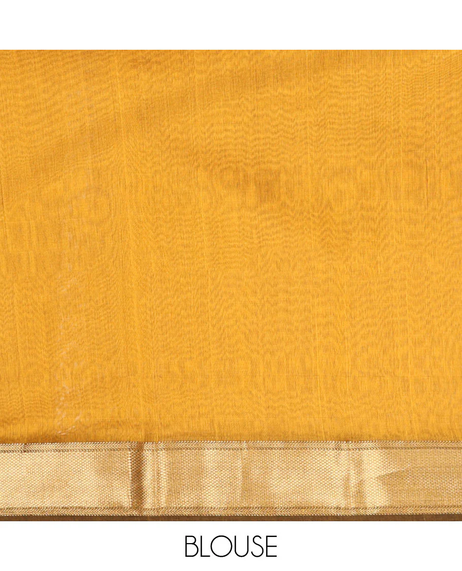 Mustard Maheshwari Cotton Saree, Beautified with Floral Buttas on Its Body, Highlighted by a Zari Border of Traditional Designs, Pallu Steeped with Gleaming Zari Stripes, and Paired with a Matching Blouse - Image 5