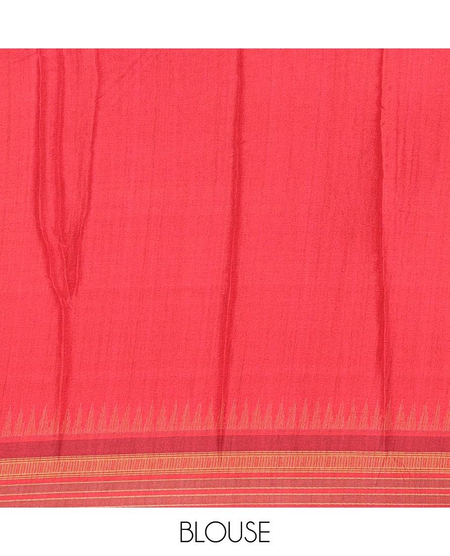 Mustrad floral printed Italian crepe saree, contrast temple printed border, striped pallu, and a printed bordered blouse - Image 4