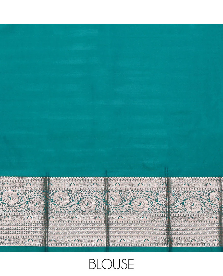 Navy Blue Budget Silk Saree, Showcasing Zari Buttas All Over Its Body, Complemented by a Contrast Traditional Zari Design Border, Intricately Designed Pallu, and Paired with a Contrast Blouse - Image 4