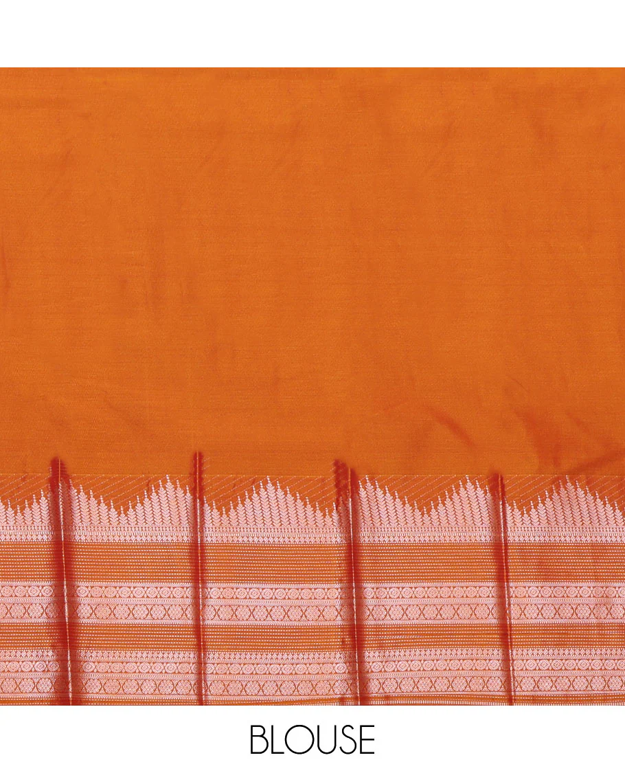 Orange Budget Silk Saree, Delicately Woven with Zari Buttas All Over Its Body, Highlighted by a Traditional Zari Design Border, Intricately Designed Pallu, and Paired with a Matching Blouse - Image 4