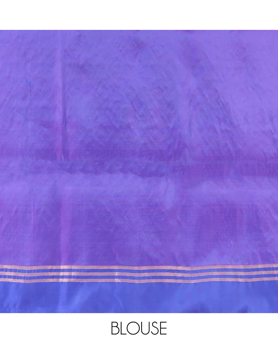 Orange Semi Uppada Saree Embellished with Zari Buttas, Complemented by a Contrast Bavanji Border, Pallu Elevated with Intricate Zari Designs, and Paired with a Contrast Blouse - Image 4
