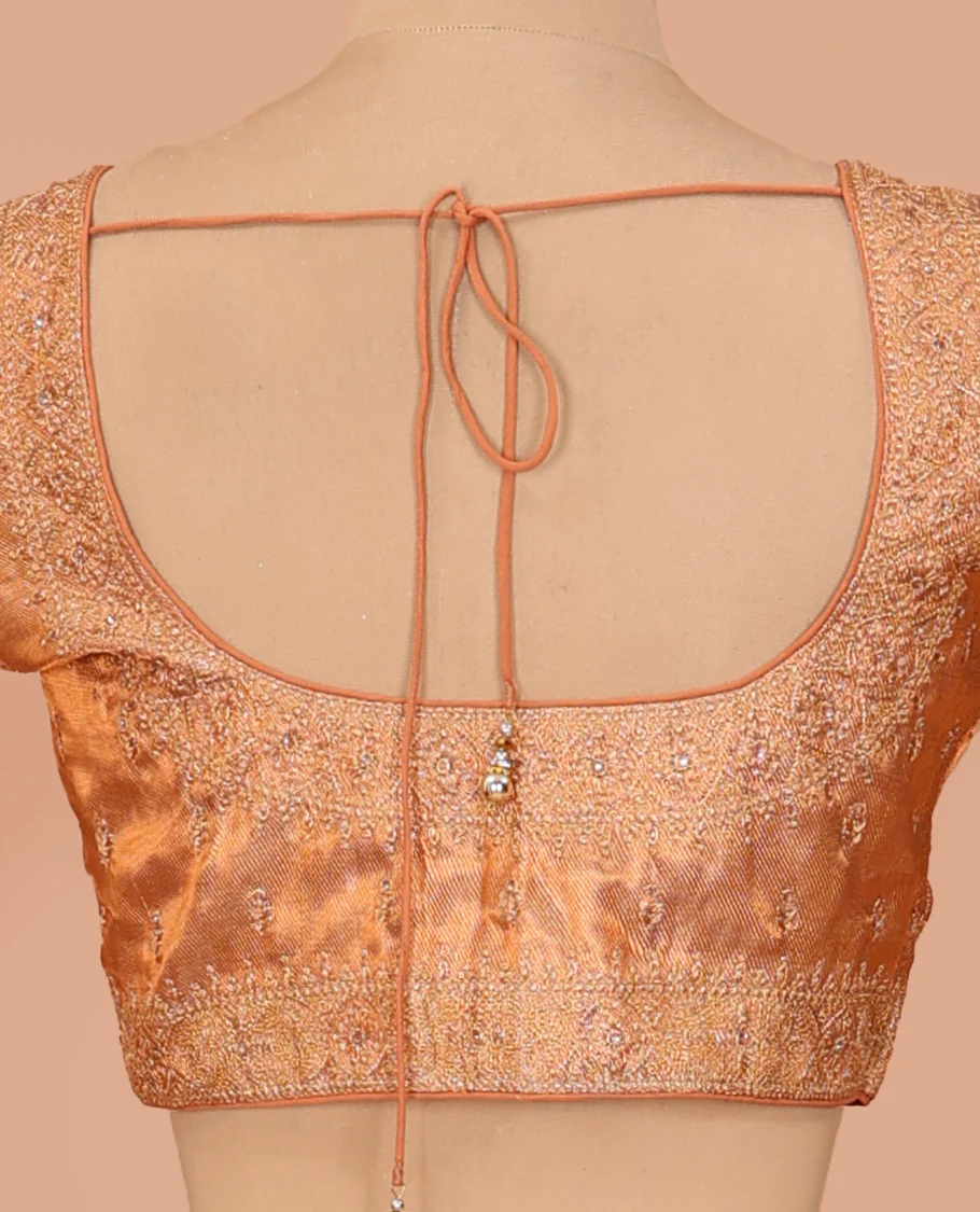 Orange thread embroidered front-back round neck elbow sleeve blouse - Image 4