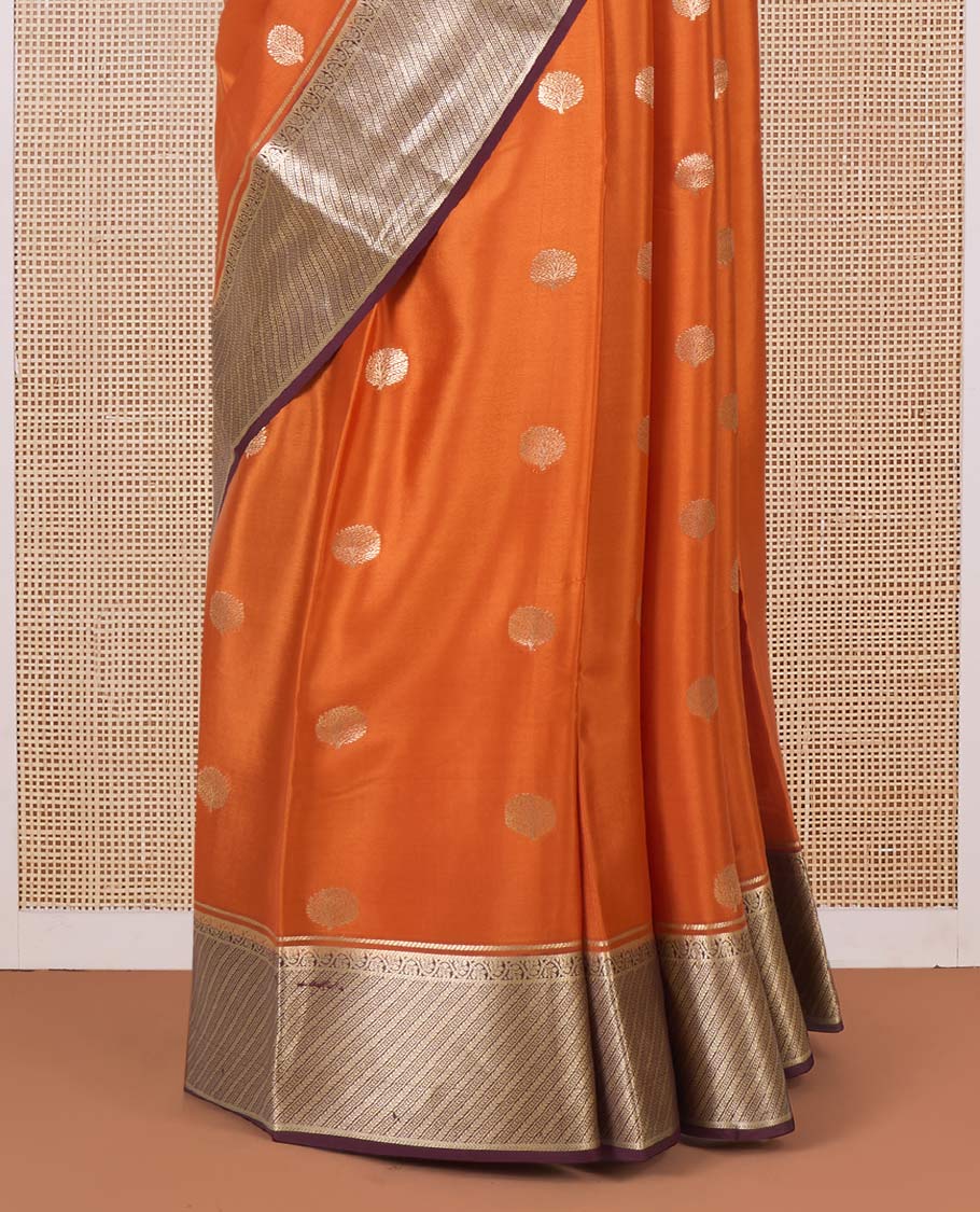 Orange tree buttas Mysore silk saree, contrast traditional zari border, and intricate pallu - Image 4