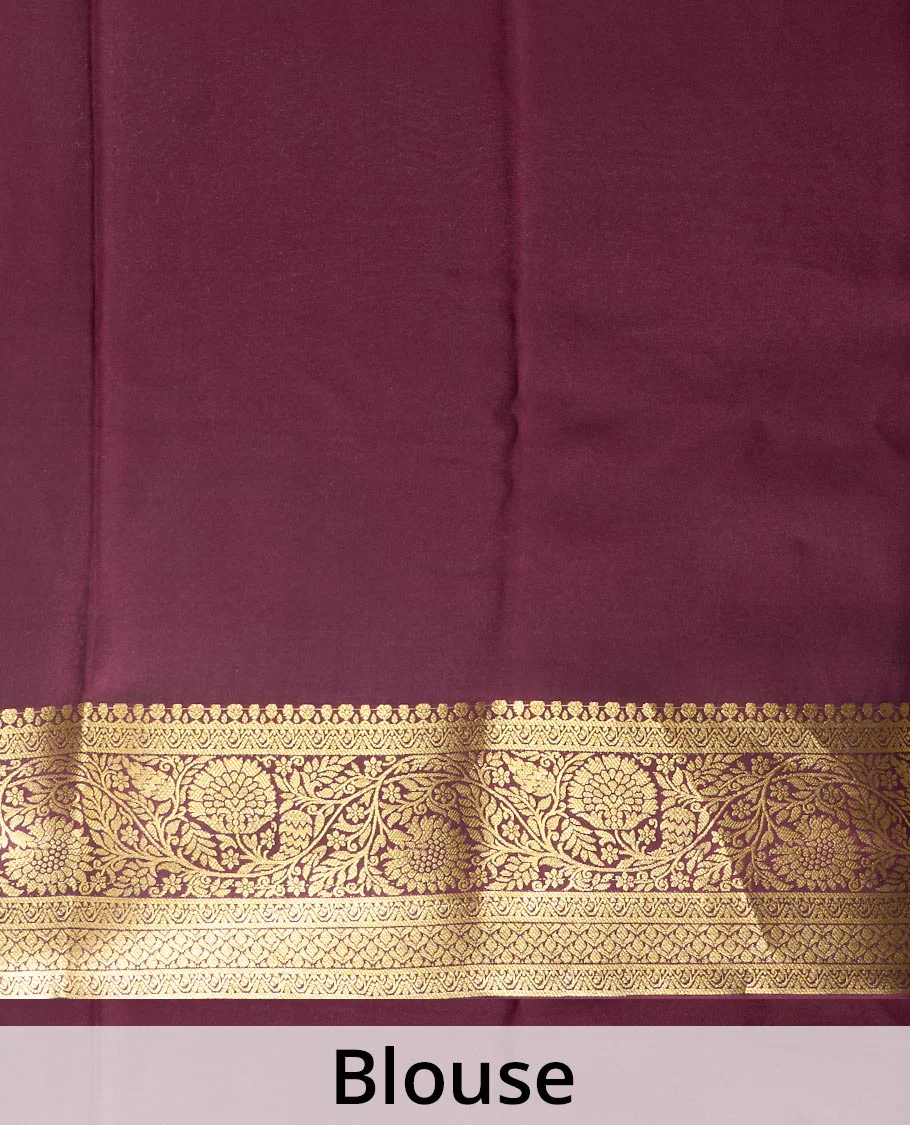Orange zari buttas Mysore silk saree, contrast traditional zari design border, and intricate paisleys pallu - Image 5