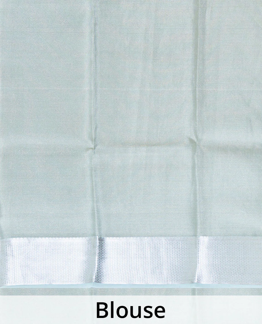 Pale green jacquard Mysore silk saree, traditional zari border, and jaal pallu - Image 5