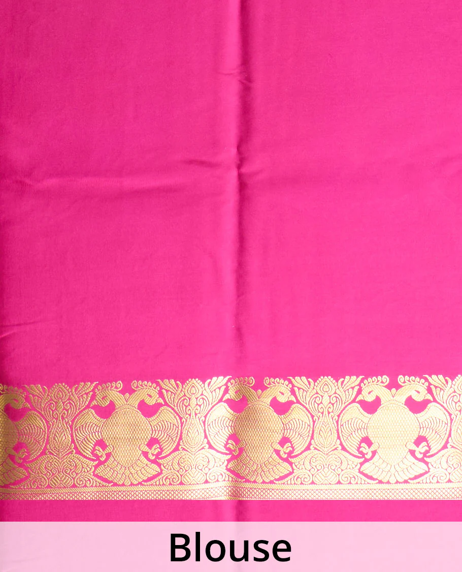 Parrot green plain Mysore silk saree, two-headed eagle zari border, and pallu steeped with two-headed eagle motifs - Image 5