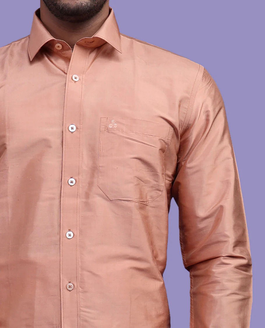 Peach plain design full-sleeve pure-silk shirt - Image 20