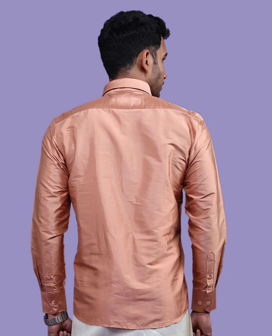 Peach plain design full-sleeve pure-silk shirt - Image 24