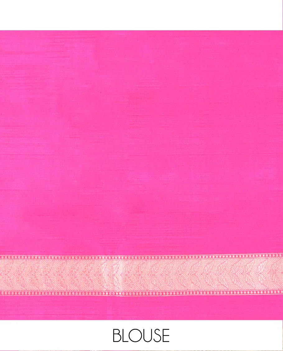 Pink Banarasi Silk Saree Accentuated with Zebra Motifs All Over Its Body, a Subtle Border of Traditional Designs, Pallu Decked Up with Floral and Diamond Designs, and Paired with a Matching Blouse - Image 9