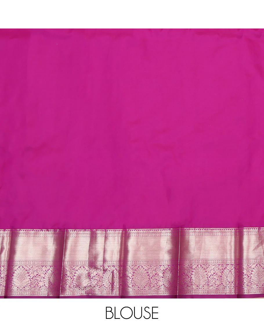 Pink Budget Silk Saree, Beautified with Zari Buttas All Over Its Body, Complemented by a Contrast Traditional Zari Design Border, Grand Jaal Pallu, and Paired with a Contrast Blouse - Image 4