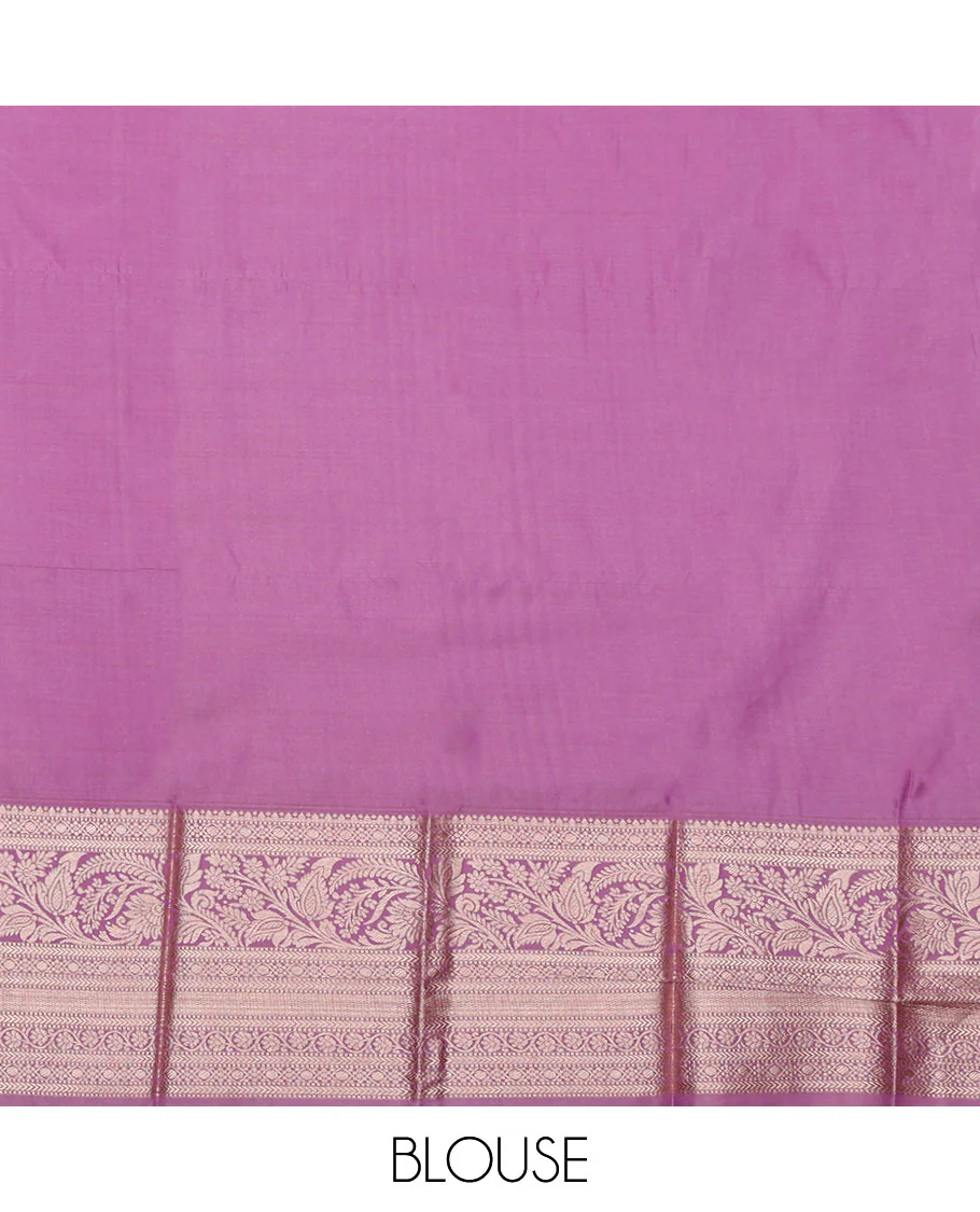 Pink Budget Silk Saree, Featuring Zari Buttas All Over Its Body, Complemented by a Contrast Traditional Zari Design Border, Intricately Designed Pallu, and Paired with a Contrast Blouse - Image 4