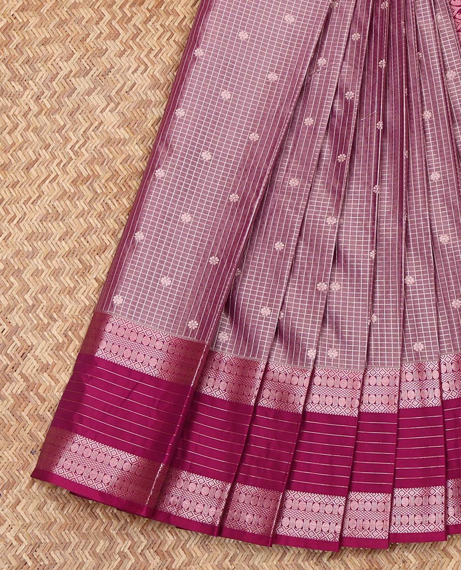 Pink Budget Silk Saree, Prettified with Zari Butta and Checks on Its Body, Complemented by a Contrast Traditional Zari Design Border, Grand Jaal Pallu, and Paired with a Contrast Blouse