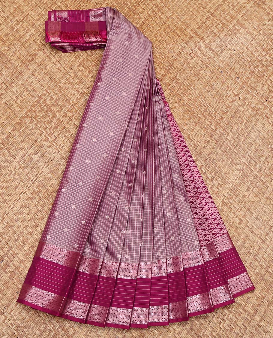 Pink Budget Silk Saree, Prettified with Zari Butta and Checks on Its Body, Complemented by a Contrast Traditional Zari Design Border, Grand Jaal Pallu, and Paired with a Contrast Blouse - Image 2