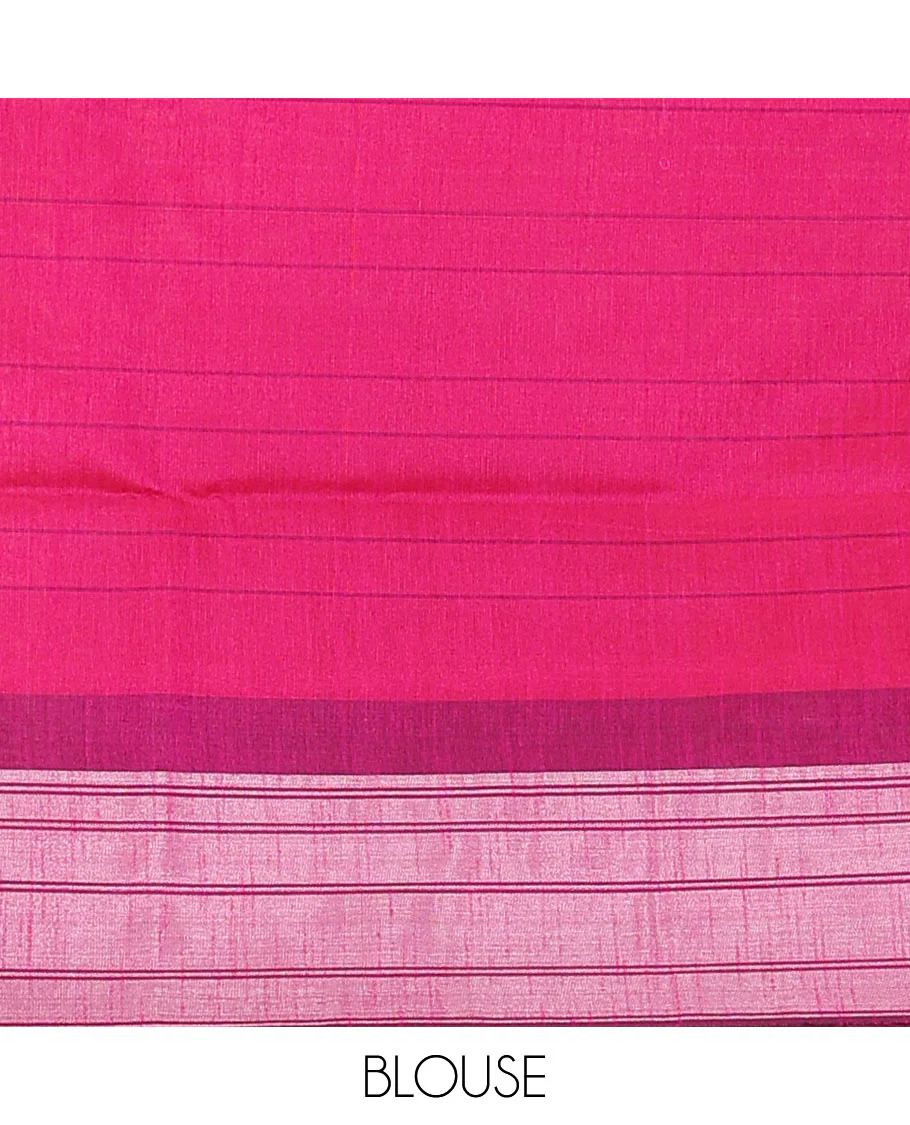 Pink buttas and checked dupion saree, contrast temple border, and pallu of temple designs - Image 4