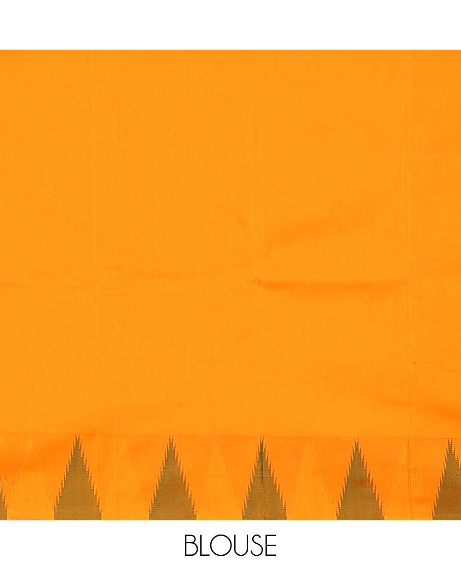 Pink plain Bangalore silk saree, contrast temple border, and pallu of stripes - Image 6