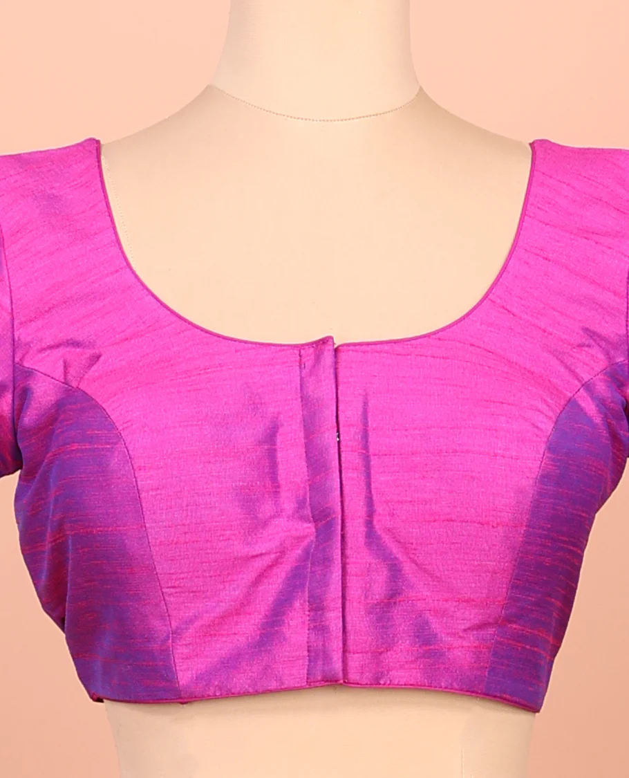 Pink Plain Readymade Blouse Featuring a Front Round-Neck, Back Round-Neck, and Half-Sleeve - Image 3