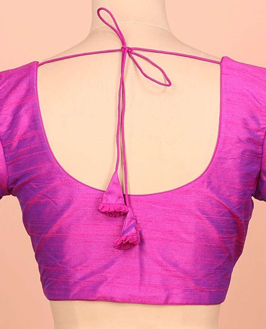 Pink Plain Readymade Blouse Featuring a Front Round-Neck, Back Round-Neck, and Half-Sleeve - Image 4