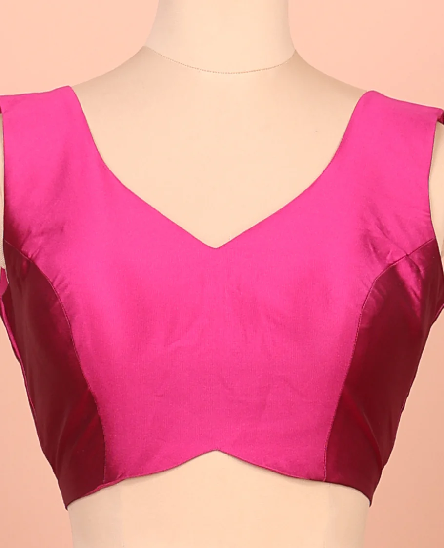 Pink Plain Readymade Blouse Featuring a Front V-Neck, Back Deep V-Neck, and Sleeveless - Image 3