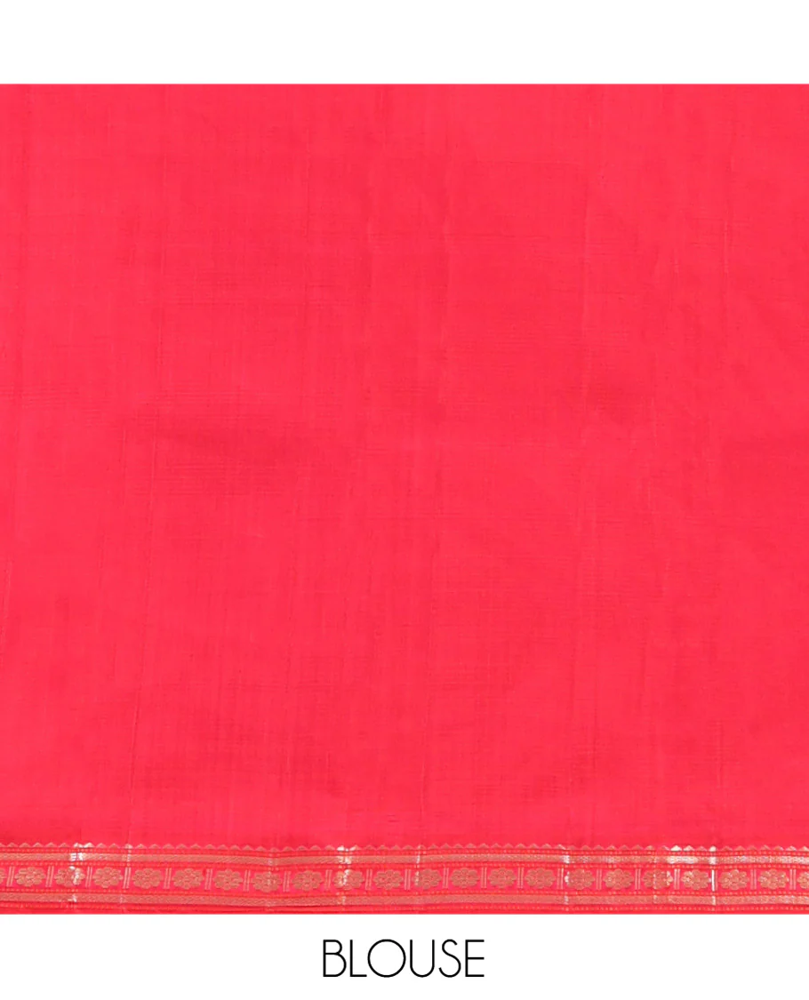 Pink Striped Kanchipuram Silk Saree, Complemented by a Contrast Border of Rekku, Vanki, and Kamalam Designs, Zari Muthu Striped Pallu, and Paired with a Contrast Blouse - Image 6