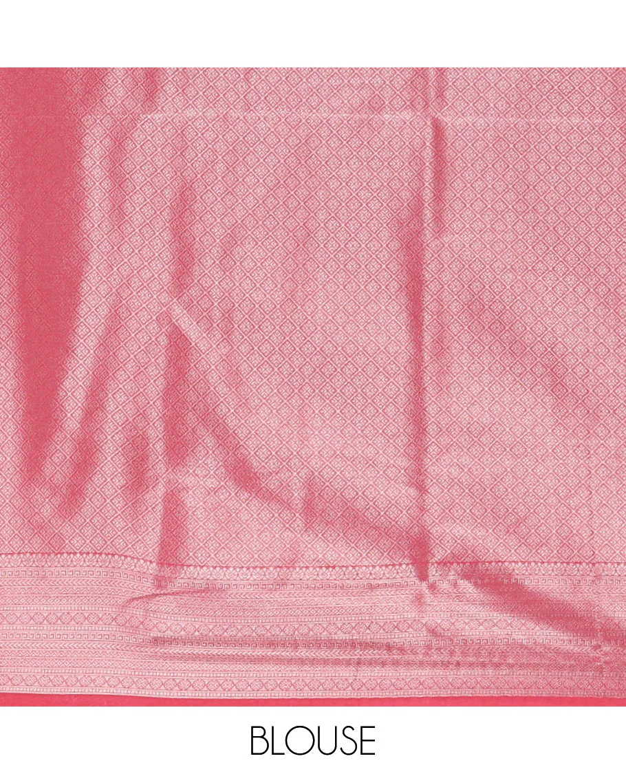 Pink stripes zari jacquard softy saree with temple traditional zari border, rich pallu & matching zari blouse - Image 4