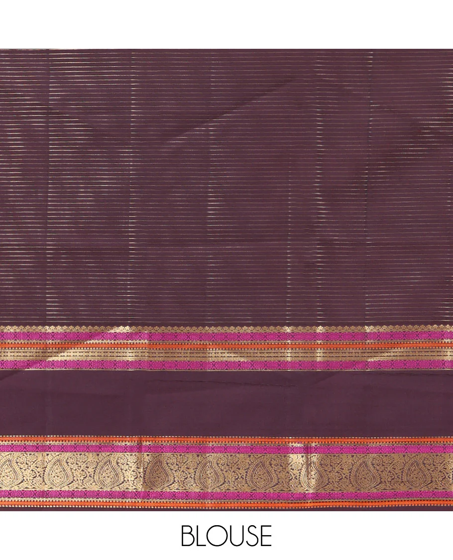 Pink Vasundhara Lite Silk Saree, Subtly Detailed with Thread and Zari Stripes, Complemented by Contrast Rettai Pettu Border of Salngai, Cross Kamalam, Muthu, Kathir, Diamond, and Arumbu Manga Designs, Grand Jaal Pallu, and Paired with a Contrast Blouse - Image 8