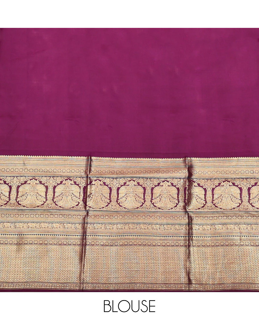 Pink Vasundhara Silk Saree, Elevated with Zari Stripes and Chakram Buttas All Over Its Body, Complemented by a Contrast Border of Rekku, Muthu, Kamalam and Mayil Kann Designs, Grand Geometric Patterned Pallu, and Paired with a Contrast Blouse - Image 6