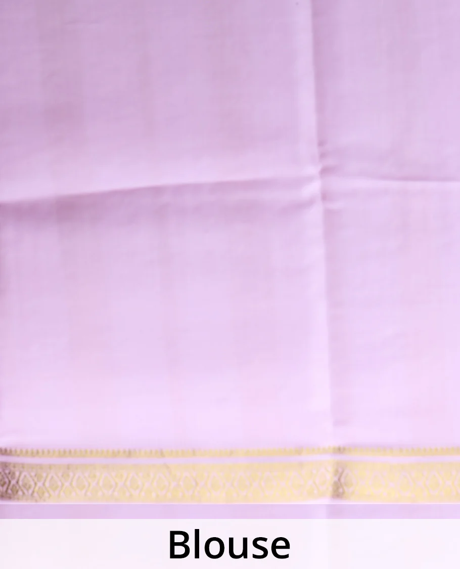 Pink zari buttas and checked Mysore silk saree, traditional zari border, and zari striped pallu - Image 5