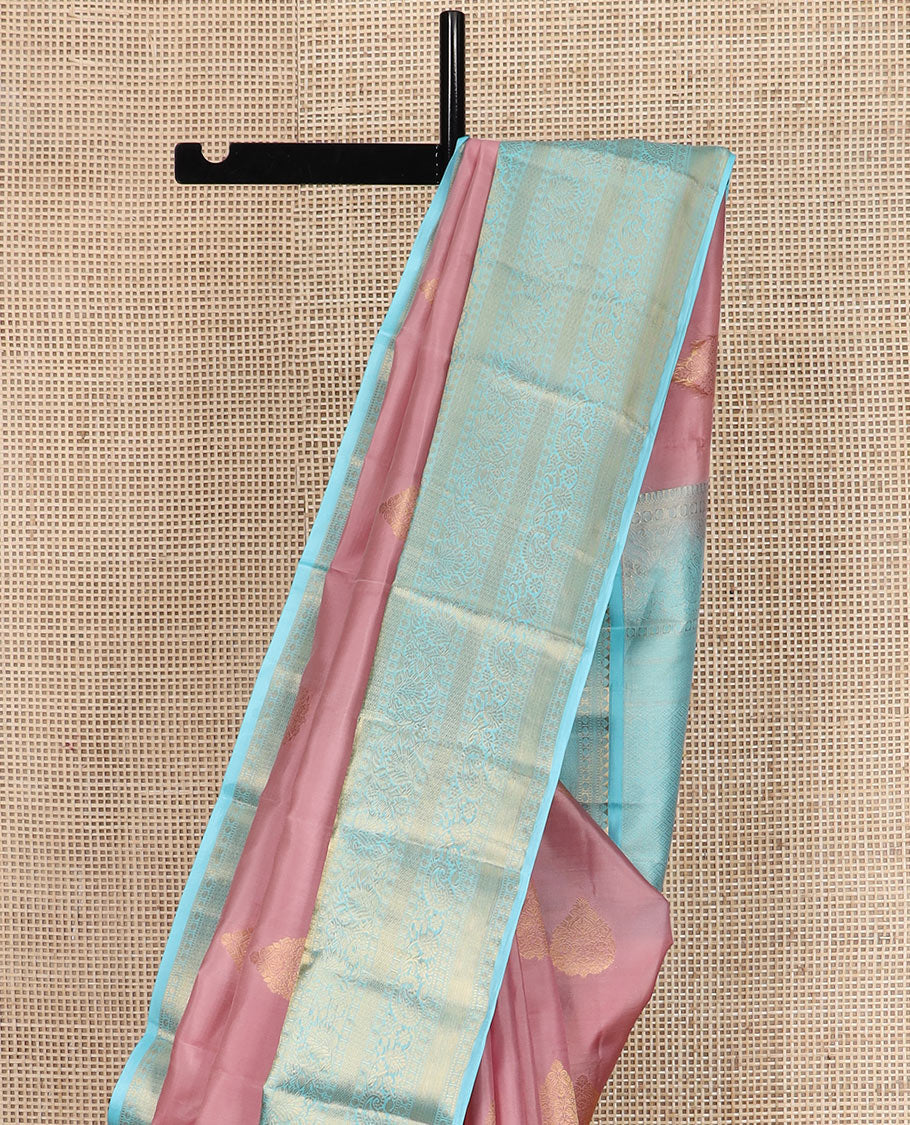 Pink zari buttas Vasundhara silk saree, contrast border of kodi visiry, and kodi manga designs, and jaal pallu - Image 3