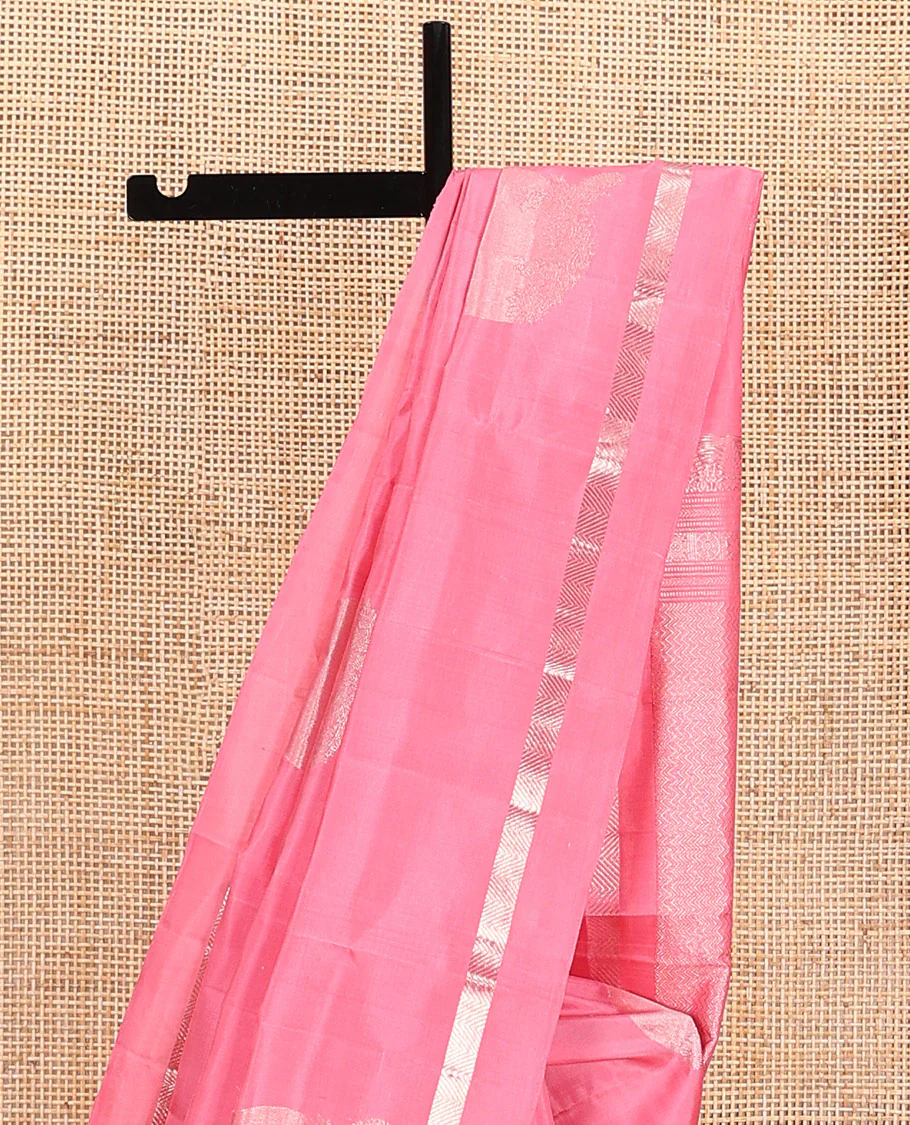 Pink zari buttas Mayuri soft silk saree, zari vanki kal erangina border, and pallu of vanki designs - Image 3