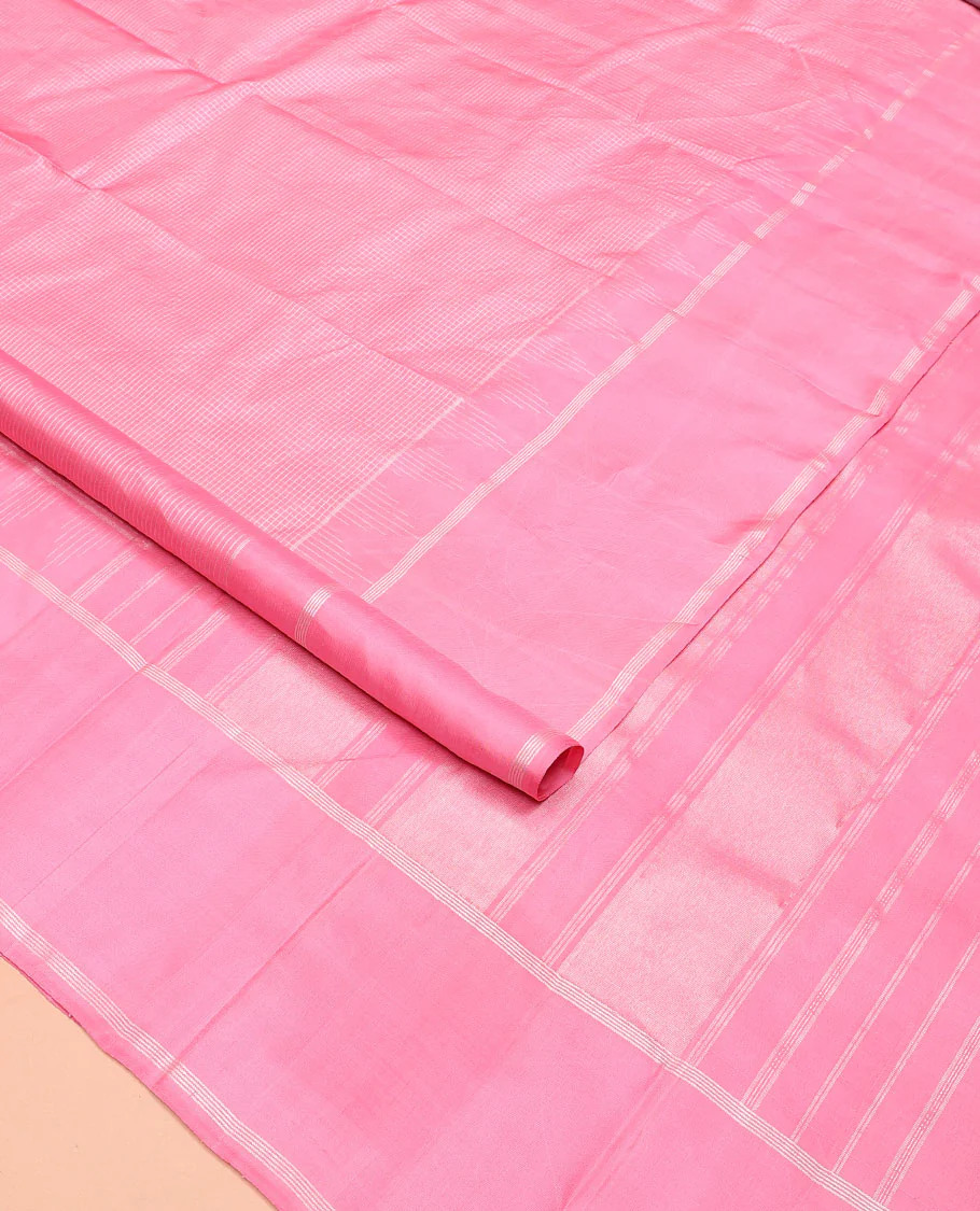 Pink zari checked Kanchipuram silk saree, zari temple border of stripes, and zari design pallu - Image 2