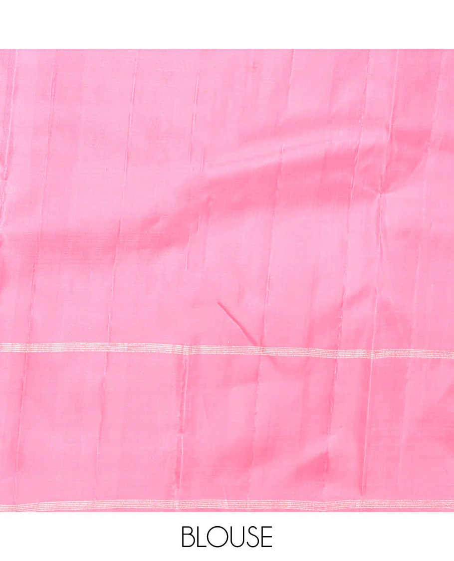 Pink zari checked Kanchipuram silk saree, zari temple border of stripes, and zari design pallu - Image 6