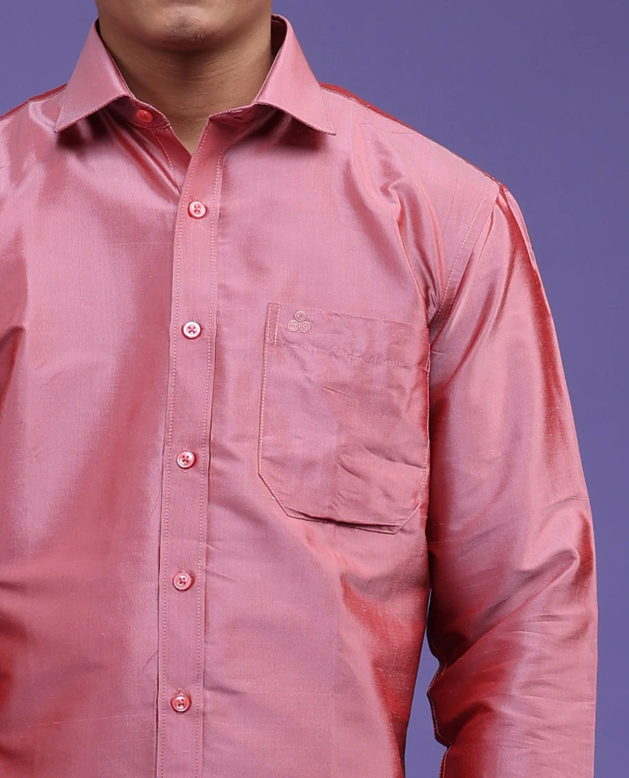 Pink plain design full-sleeve pure-silk shirt - Image 2