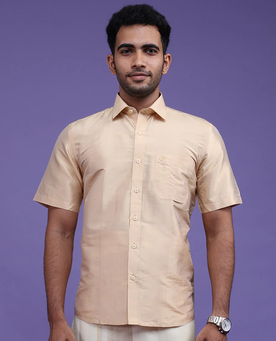 Sandal plain design half-sleeve pure-silk shirt - Image 13