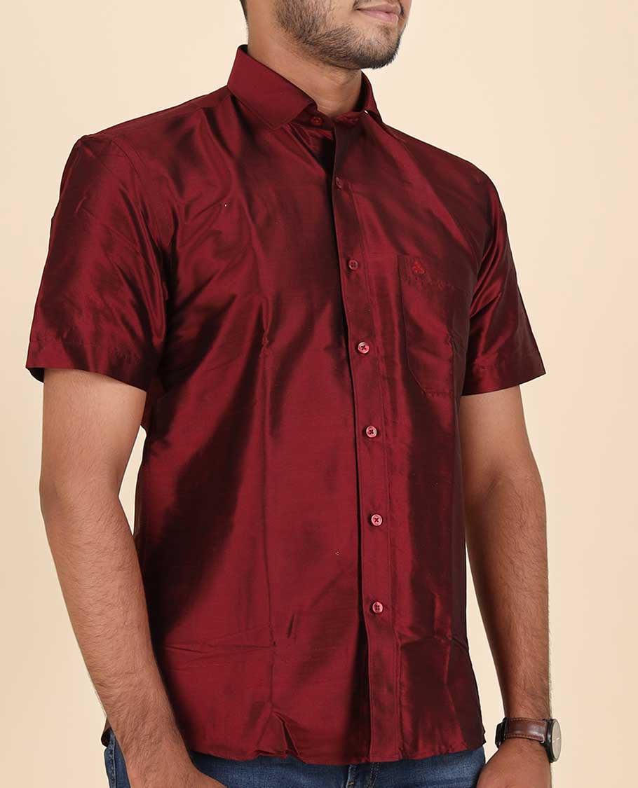 Maroon Pure Silk Shirt - Image 17